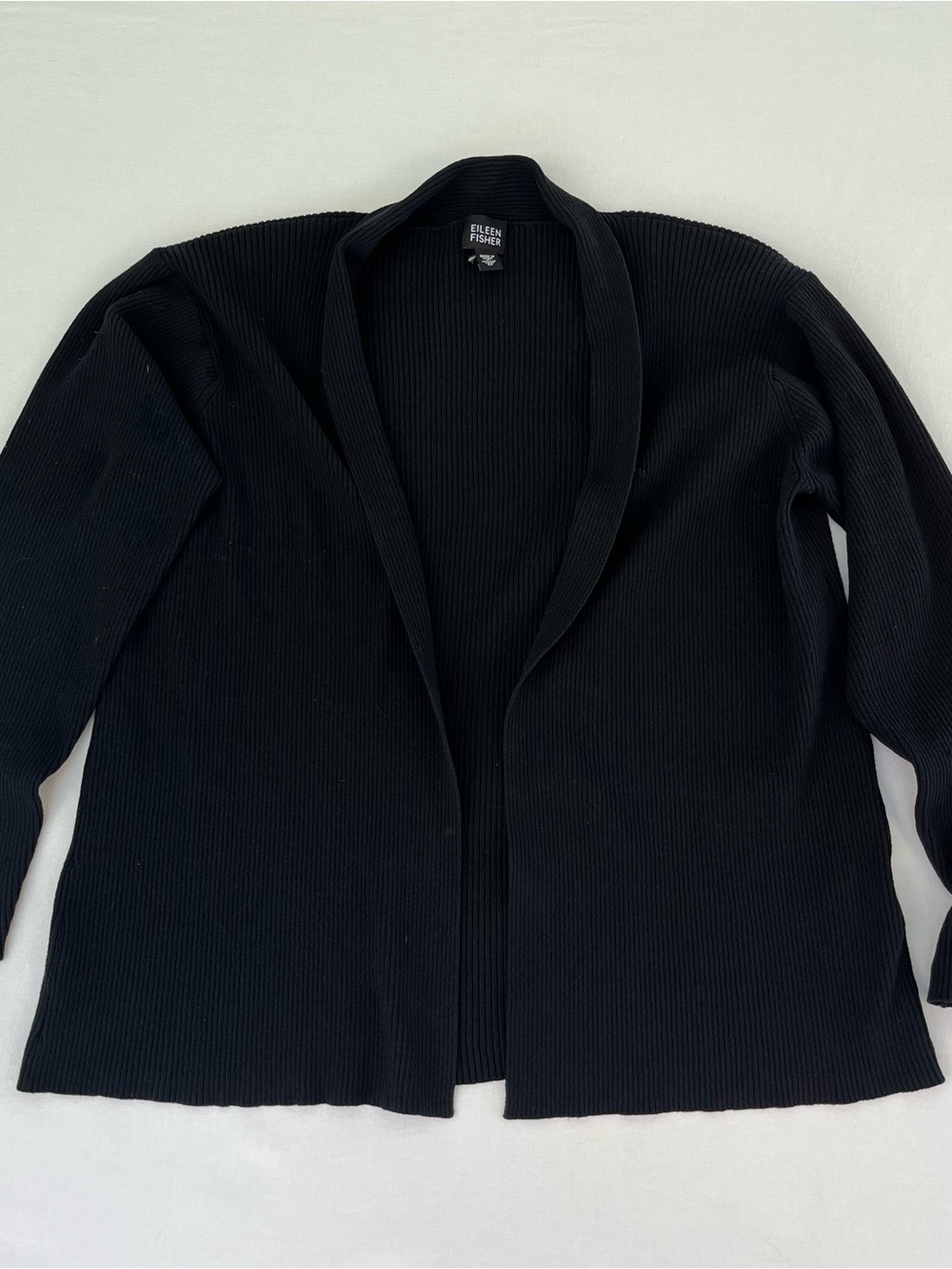 Eileen Fisher Black Ribbed Open Cardigan
